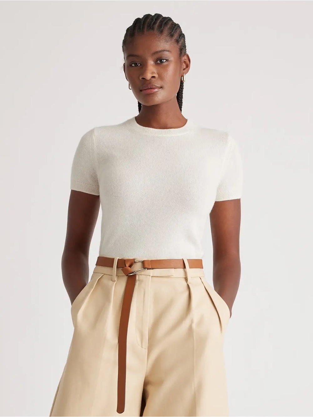 Quince Short Sleeve Mongolian Cashmere Tee in Ivory